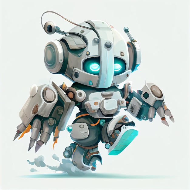 Projekt postaci małego robota na odizolowanym tle Stworzony za pomocą technologii Generative AI