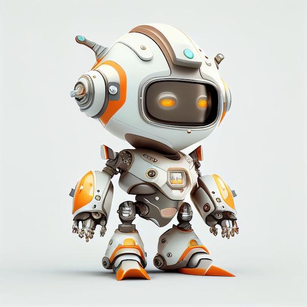 Projekt postaci małego uroczego robota na odizolowanym tle Stworzony za pomocą technologii Generative AI