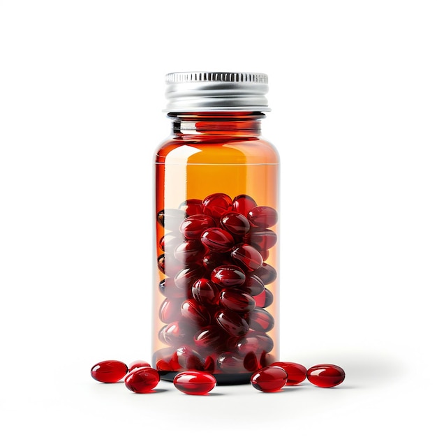 Projekt przezroczystych czerwonych kulek w butelce z kapsułką