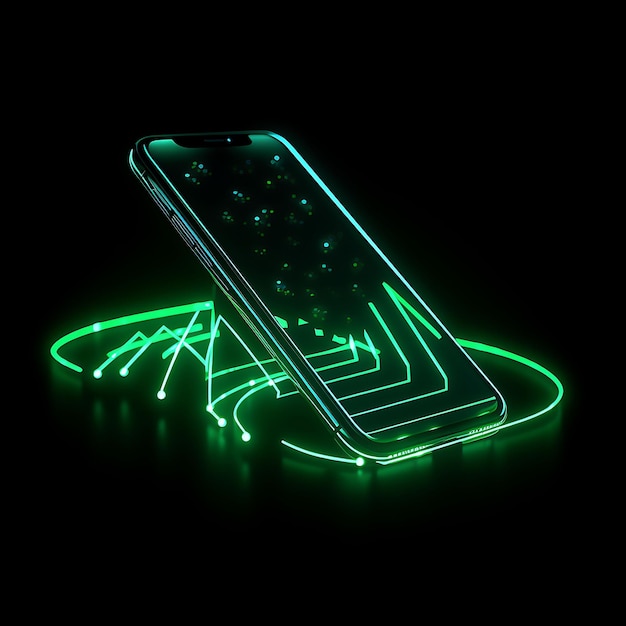 Projekt smartfona Techno Green Zigzag Neon Lines App Icon Decoratio Clipart Tshirt Design Glow