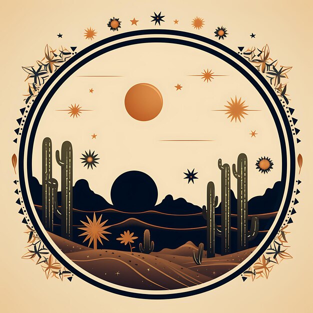 Zdjęcie projekt starlit desert cactus shooting stars ciepłe ziemskie tony spiral clipart footer header art