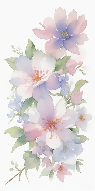 Projekt sublimacji z kwiatami kwitnącymi wiosną na temat wiosny w stylu akwarelu