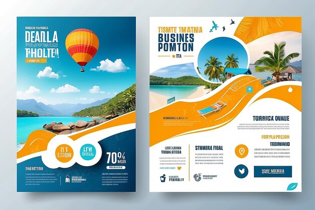 Zdjęcie projekt szablonu banera internetowego do promocji biznesu turystycznego dla mediów społecznościowych turystyka podróżnicza lub turystyka letnia ulotka marketingowa online