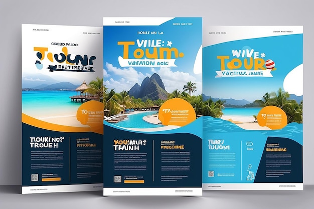 Projekt szablonu ulotki dla agencji turystycznych wakacji wakacji letnich podróży i turystyki lub projektu szablonu plakatów