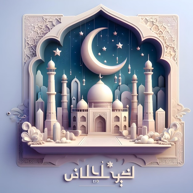 Zdjęcie projekt tematu islamskiego eid mubarak z motywami kwiatowymi dla święta ramadanu i eid fitri jako tło banera stworzone za pomocą ai image generative