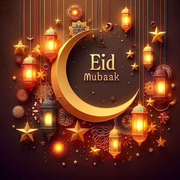 Zdjęcie projekt tematu islamskiego eid mubarak z motywami kwiatowymi dla święta ramadanu i eid fitri jako tło banera stworzone za pomocą ai image generative