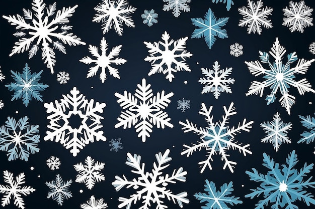 Projekt tła świątecznego Różne rodzaje płatków śniegu Vector