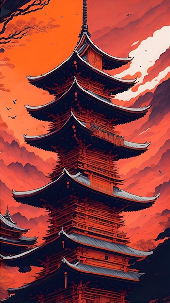 Projekt ulotki z ilustracją Fushimi Inari Taisha