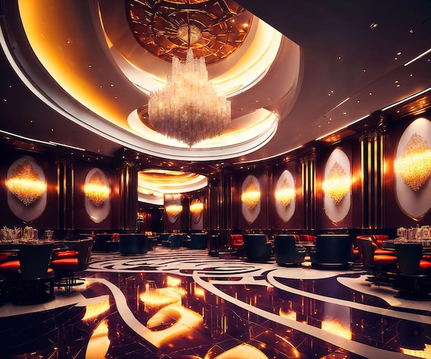Projekt wnętrz luksusowego salonu hotelowego kasyna generatywnego AI