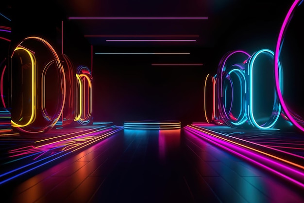 Projekt wnętrz oświetlonego korytarza Abstrakcyjne wnętrza korytarzy sci fi Generative Ai