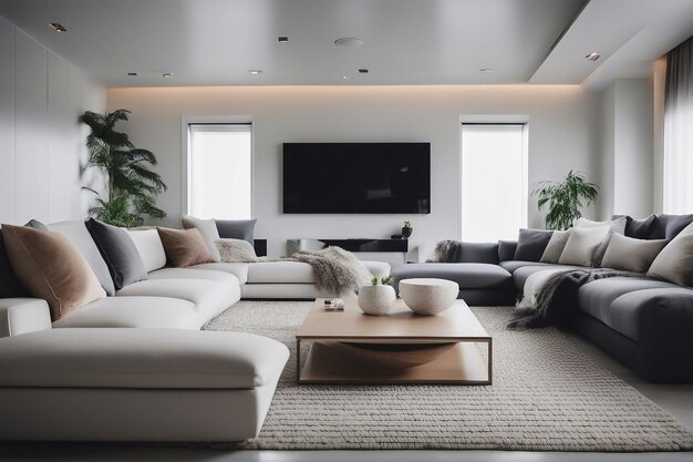 Projekt wnętrza domu w stylu minimalistycznym nowoczesnego salonu