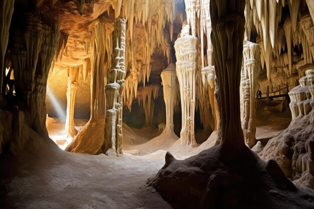 projekt wnętrza jaskini pokazuje stalagmity profesjonalna fotografia reklamowa