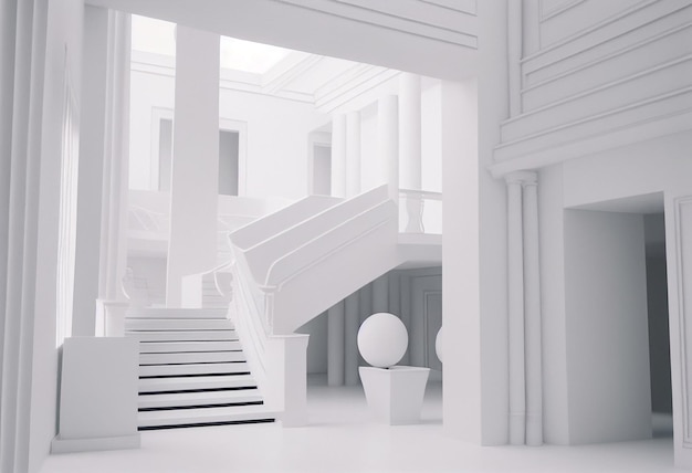 Projekt wnętrza nowoczesnego pokoju w 3D bez korekcji kolorystycznej w tonacji bieli AI Generated