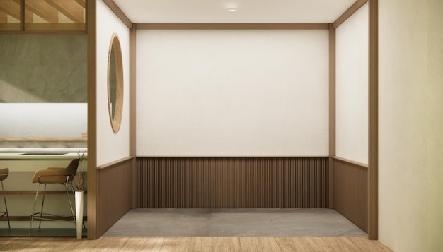 Projekt wnętrza pokoju Nihon z papierem do drzwi i ścianą w stylu japońskim
