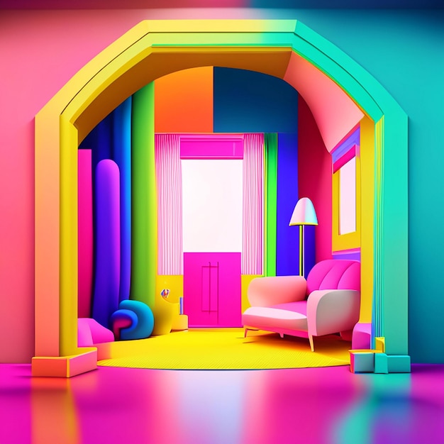 Projekt wnętrza różowego pokoju 3D wygenerowany za pomocą AI