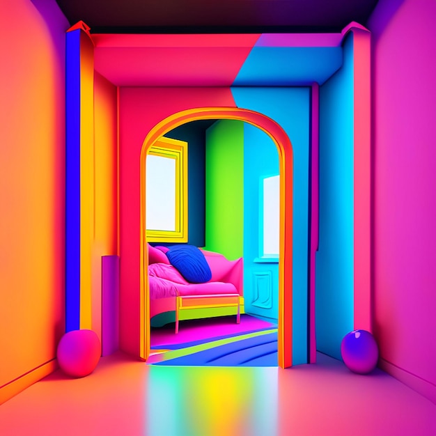 Projekt wnętrza różowego pokoju 3D wygenerowany za pomocą AI