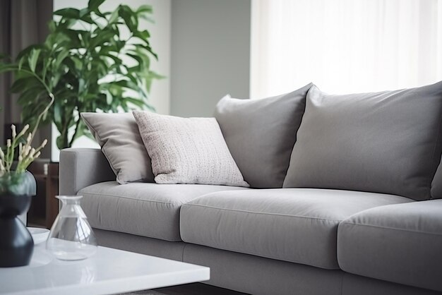 Projekt wnętrza salonu z kanapą minimalistyczna estetyka 3d renderowana