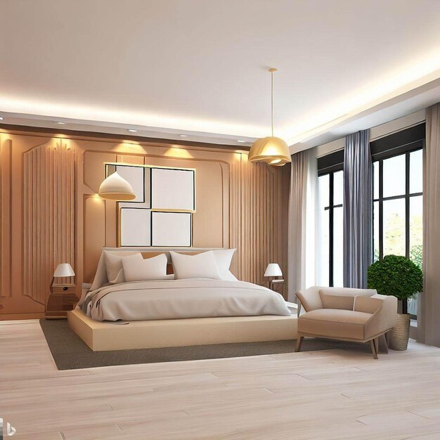 projekt wnętrznowoczesny pokój luksusowy pokój 3d luksusowy pokój z łóżkiem metalowy abstrakt