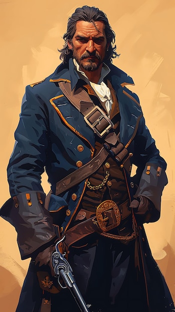 Projekt wojownika piratów z skórą i pistoletem Flintlock z Swagg Banner Ads Poster Flyer Art