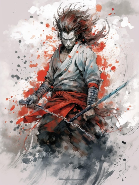 Projekt wojownika samurajskiego Cyfrowa ilustracja atramentu