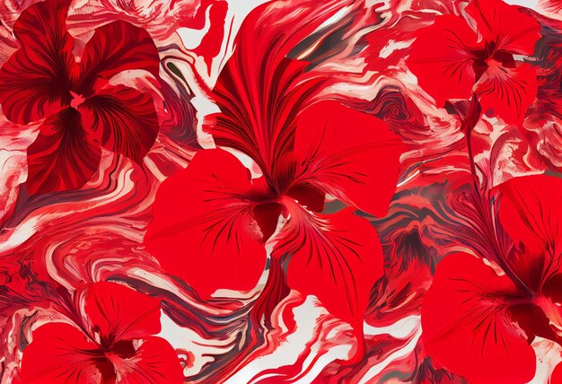 Zdjęcie projekt wzoru marmurowania czerwonego hibiskusa generatywna sztuczna inteligencja