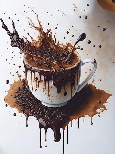 Projekt z akwarelą ilustracja kubek kawy