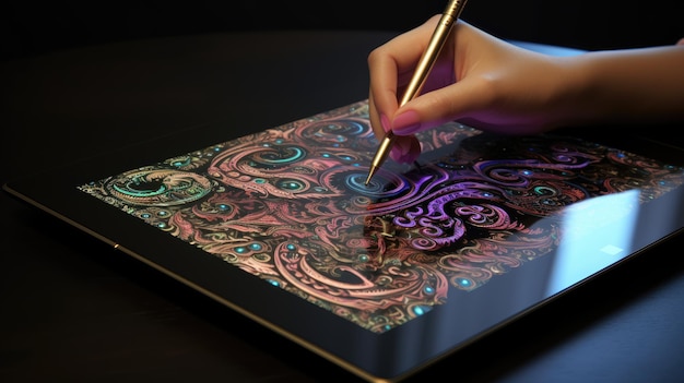 Zdjęcie projektant graficzny artysta ręcznie rysuje cyfrową ilustrację na tabletie