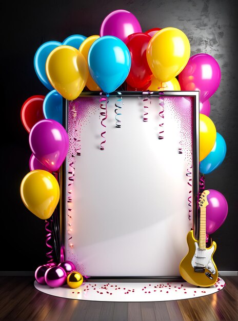 Zdjęcie projektowanie plakatów imprez urodzinowych baner copyspace tło imprezy balony ciasto szampana