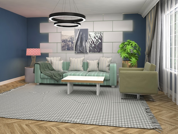 Projektowanie wnętrz 3d ilustracja salonu