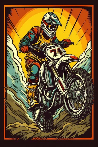 Projekty Ilustracji Motocross Na Jednolitym Kolorze Wygenerowanym Przez Ai