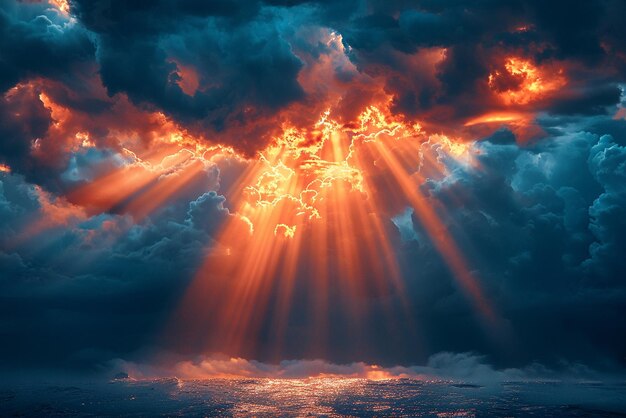 Zdjęcie promienie słońca przełamują ciemne chmury po burzy