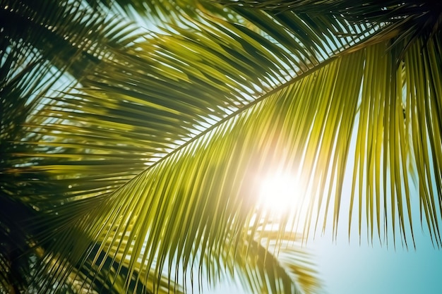 promienie słoneczne przechodzące przez liście palmowe tworzą spokojny i tropikalny raj