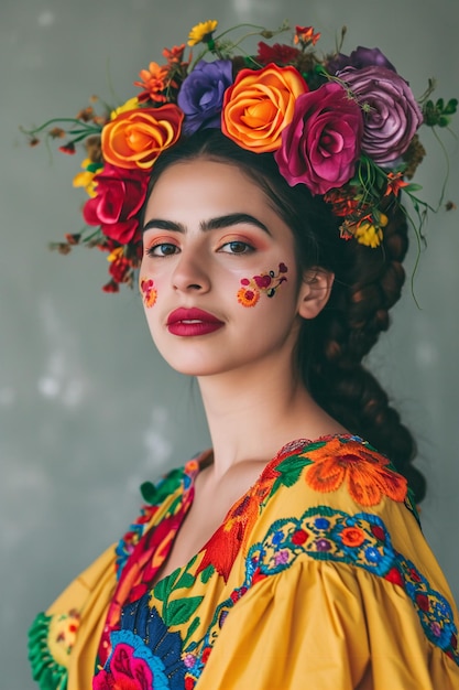 Promienna elegancja Kobieta w kolorowym meksykańskim stroju
