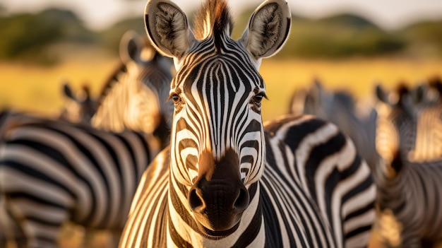 Promienna elegancja Majestatyczna zebra wygrzewa się w słonecznym polu Generacyjna sztuczna inteligencja