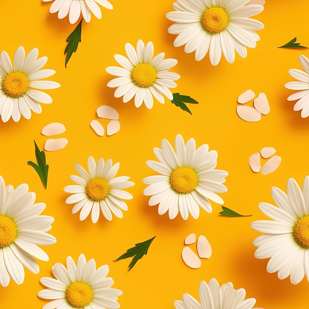 Promienne Daisy Kwiatowe Wzory Żółtym Tle Widok Z Góry