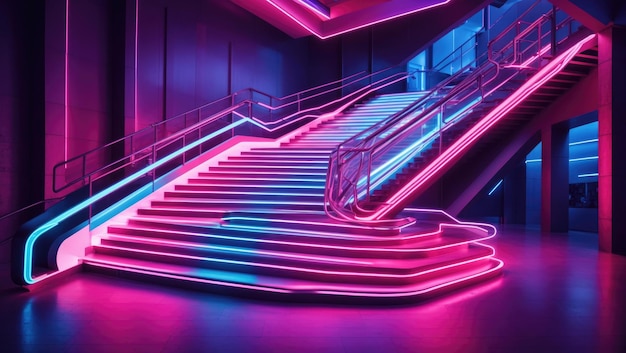 Promienne neonowe schody Futurystyczne świecące wejście