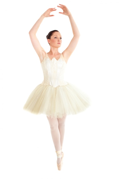 Promienny tancerka baletowa szkolenia na białym tle