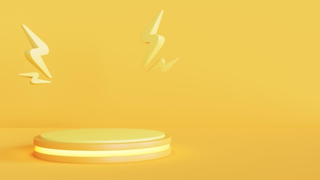 Promocja na scenie na stoisku produktowym na podium sprzedaży flash 3D z żółtym tłem