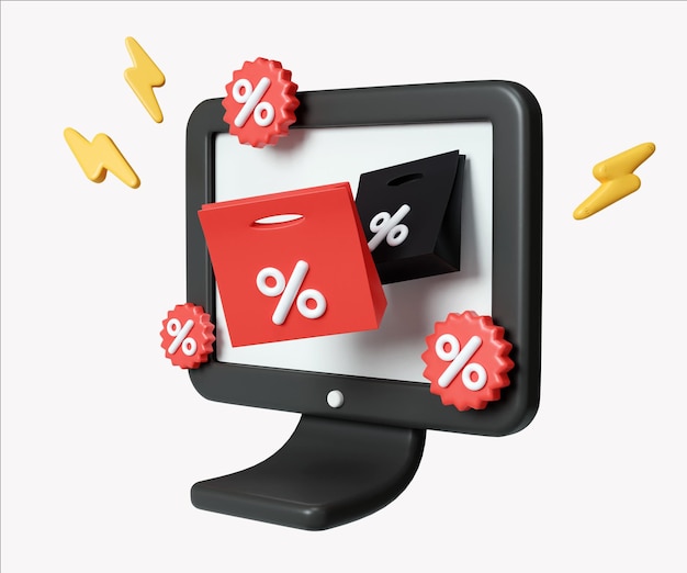 Promocja zniżek na zakupy online w Czarny Piątek 3D Render
