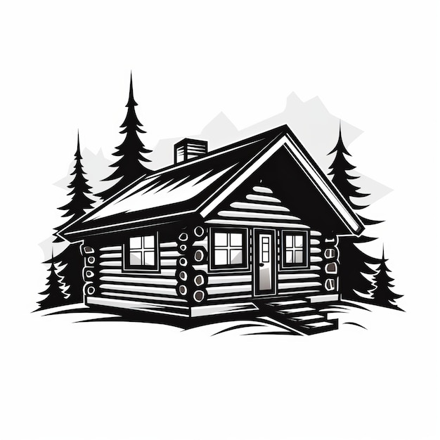 Prosta czarno-biała drewniana chatka Logo ilustracji wektorowych