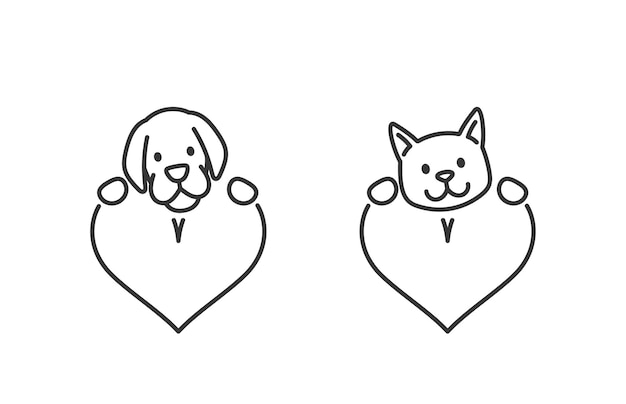 Prosta i minimalistyczna ilustracja kota i psa kształtuje miłość do zwierząt