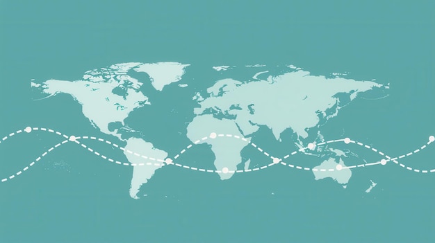 Prosta i symboliczna mapa świata z podkreślonymi trasami podróży idealna dla agencji turystycznych i globalnych usług rezerwacyjnych Generatywna sztuczna inteligencja