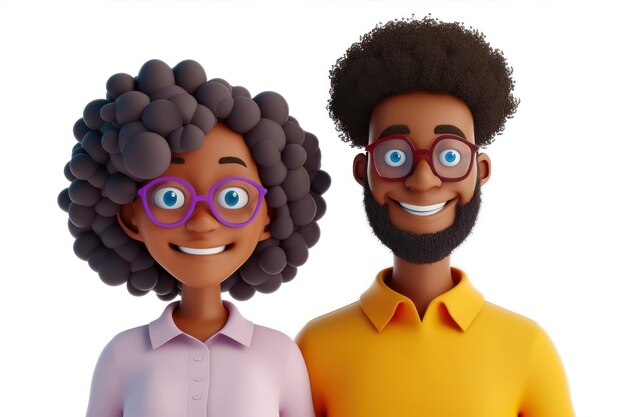 Zdjęcie prosta ilustracja 3d z uśmiechniętą parą afro na białym tle