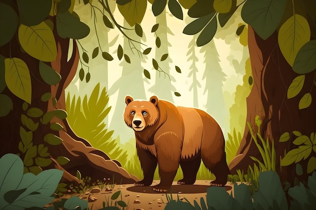 Prosta ilustracja niedźwiedzia w lesie