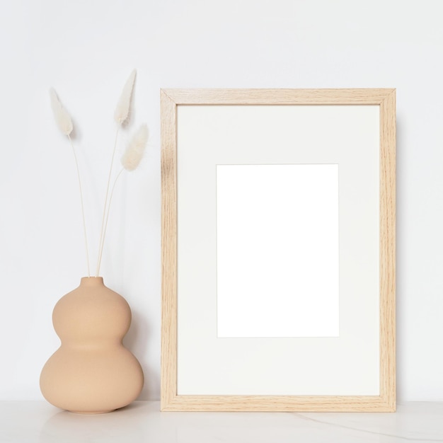 Prostokątna drewniana ramka foto boho przezroczysta png