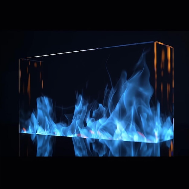 Prostokątne szkło na niebieskim wektorze płomieni Generative AI