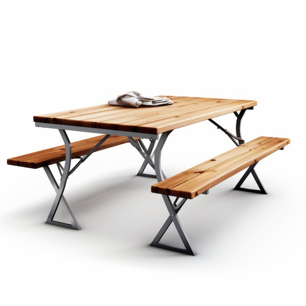 Prostokątny stół piknikowy z metalowymi nogami Realistyczny hiper szczegółowy rendering