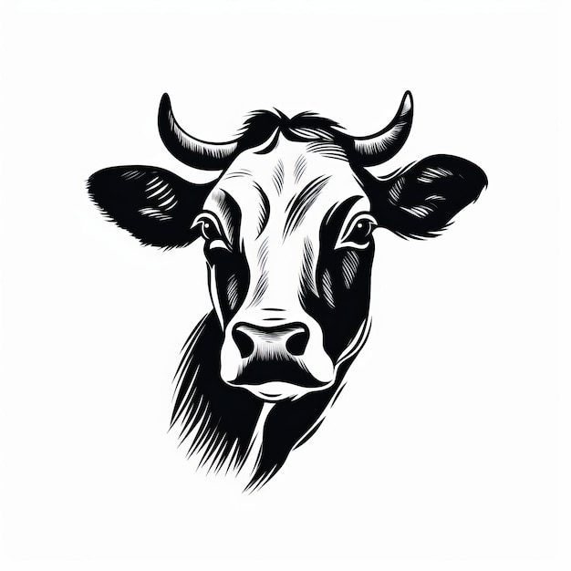 Prosty abstrakcyjny obraz krowy minimalistyczny czarno-biały tatuaż