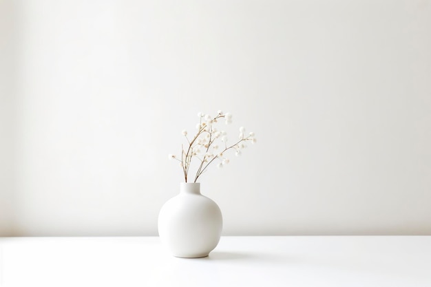 Prosty biały wazon z krótką dekoracją kwiatową na białym tle Wygenerowane Ai