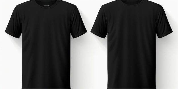 Prosty czarny makiet koszulki z przednim i tylnym widokiem izolowany na przezroczystym tle